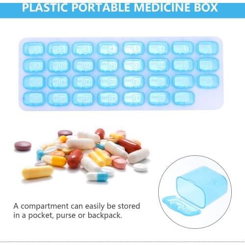 Pill Organiser Box One Month Lid Medicine Tablet Storage Dispenser 31 Day for Travel Business Daily Use