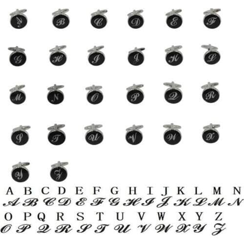 10pairs/lot Classic Black Enamel A-Z Letter Cufflinks Copper Capital Initial Letter Cuff Links Mens Jewelry Accessory Wholesale