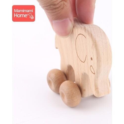 Mamihome 2pc baby wooden teether Chew natural beech Elephant rodent baby Teething Car toys teether nurse gifts Childrens goods