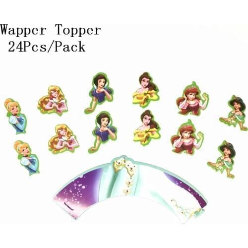Disney Princess Belle 24 pcs/lot Birthday Party Cupcake Wrappers And Toppers With NO Sticks Christmas Cake Decorations Supplies