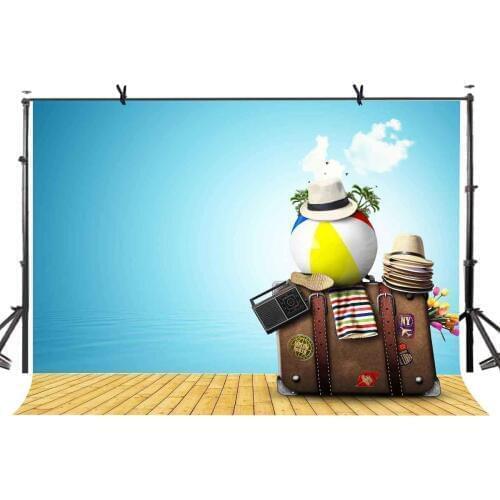 7x5ft Creative Travel Backdrop Suitcase Sunhat Creative Trave Photography Background and Studio Photography Backdrop Props