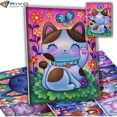 Broderie diamant 5D Diamond Painting Cartoon Cat Full Drill Diamond Mosaic Animal Kitten Flower Embroidery Art Home Decoration