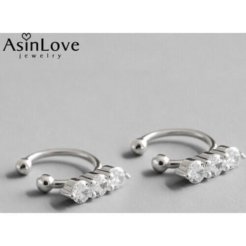 AsinLove Genuine 925 Sterling Silver Shiny Zircon Earrings for Women Handmade Design Creative Popular Clip Earrings Fine Jewelry