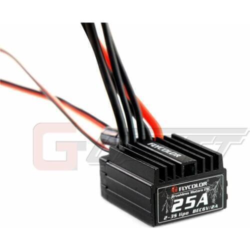 GARRT Flycolor Brushless ESC 25A 2S-3S LiPo Battery Sensorless with 6V/2A BEC for 1/16 1/18 RC Car