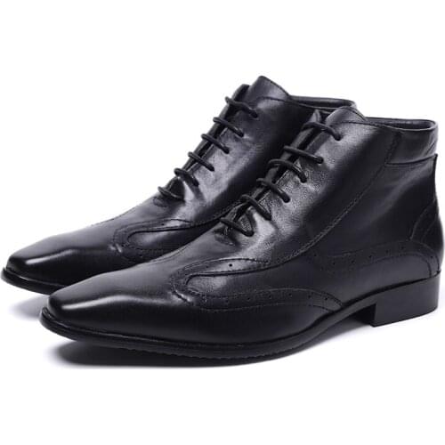 Brand Oxford Men Shoes Male Designer Genuine Leather Mens Wing Tip Chelsea Ankle Boots Business Dress Short Boots