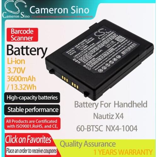 CameronSino Battery for Handheld Nautiz X4 fits Nautiz 60-BTSC NX4-1004 Barcode Scanner battery 3600mAh/13.32Wh 3.70V Li-ion