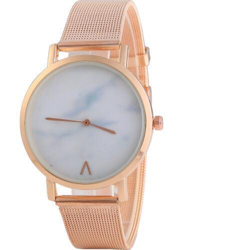 Gnova Platinum Fashion Silver And Gold Mesh Band Creative Marble Wrist Watch Casual Women Quartz Reloj Relogio Feminino C004