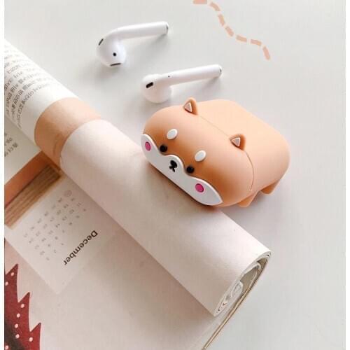 Case for AirPods Cute Cover Silicone Bluetooth Earphone Protective Case for Air Pods 2 with Keychain 3D Luxury Shiba Inu Dog