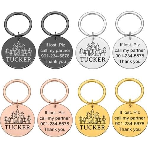 Double-Sided Tree Engraved Pet ID Dog Tags Keychain Dog Collar Accessories Decoration Cat Collars Dog Customized Tags