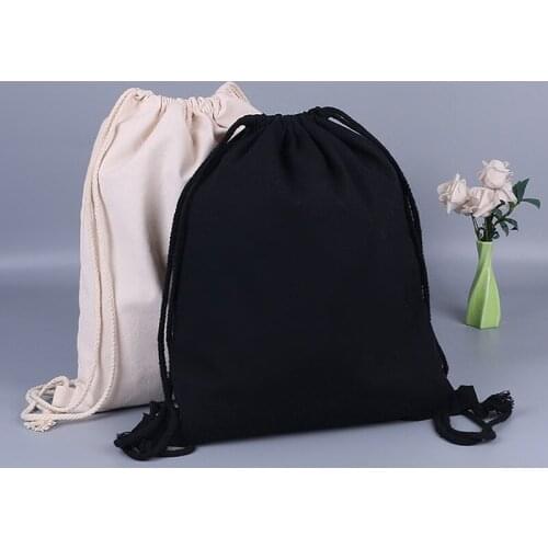 Canvas bag double shoulder drawstring drawstring pocket student backpack pure cotton black and white canvas drawstring pocket