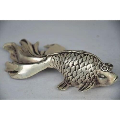 Decoration white Copper silver factory Elaborate Interesting Chinese Tibetan Silver Lifelike Goldfish Auspicious Statu