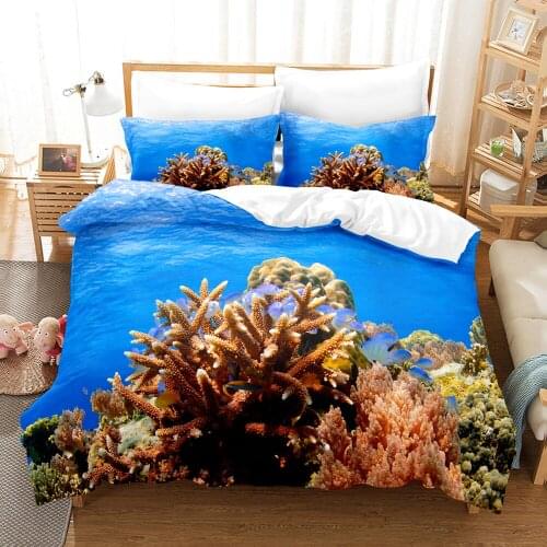 Coral Bedding Set Single Twin Full Queen King Size Ocean Coral Scenery Bed Set Childrens Kid Bedroom Duvetcover Sets 010
