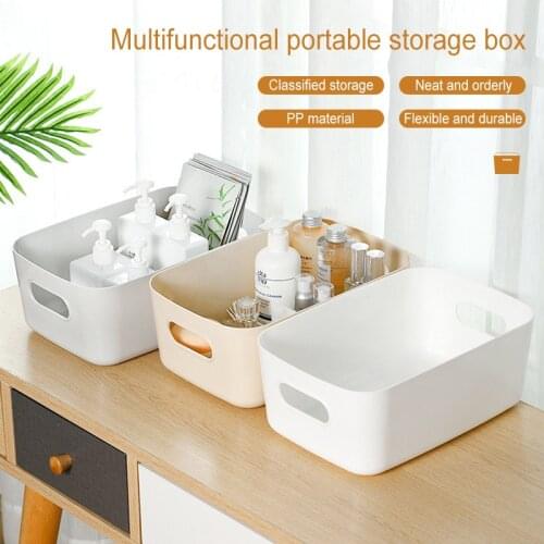 Storage Basket With Handle Cosmetic Storage Box Desktop Sundries Plastic Organizer Household Makeup Kitchen Storage Container
