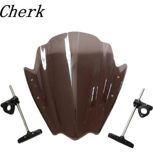 Universal Smoke Motorcycle Street Bike Windshield Windscreen 7/8" & 1" Handlebar Mount For Harley Honda BMW Yamaha KTM