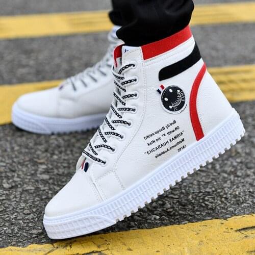 Women Men Casual Leather Shoes Female High Top Couple Trainers Student White Sports Sneakers Ladies Basket Femme Tenis Black 44