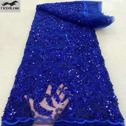 Madison African Handmade Beaded Lace Fabric 2021 High Quality Lace Nigerian French Tulle Lace Fabric For Party Dress Sewing