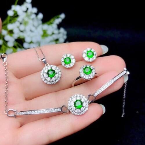 Columbia natural diopside set ring earrings necklace fashionable with new design quality 925 Silver