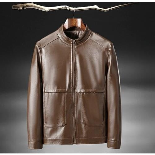 BROWON Mens Jacket 2021 New Men PU Leather Jacket Spring Autumn Korean Thin Stand Collar Zipper Casual Jackets for Men Clothing