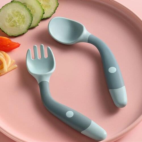 Silicone Spoon for Baby Utensils Set Auxiliary Food Toddler Learn To Eat Training Bendable Soft Fork Infant Children Tableware