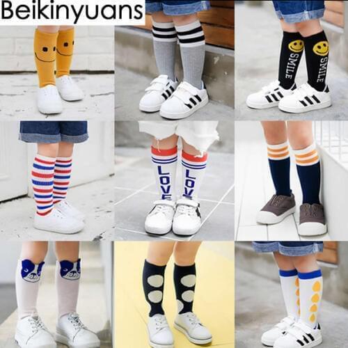 Girl Socks Meias Infantil Knee High Cute Baby Socks Long Tube Booties Vertical Striped Sokken Childrens Sock