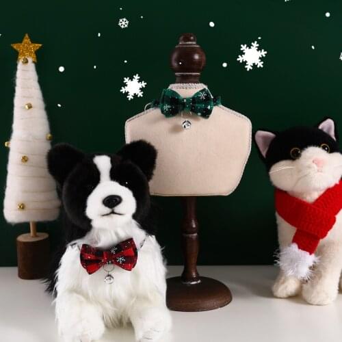 Pet Collars Snowflake Plaid Bowknot Detachable Neck Strap Cat Dog Rabbit Bow Tie Bell Adjustable Buckle Christmas Accessories