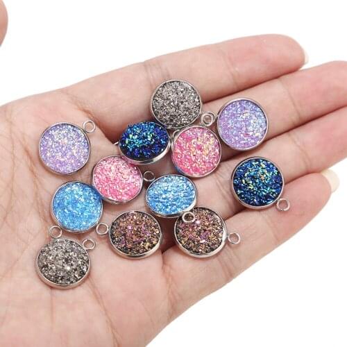 10pcs Stainless Steel 14mm Width Crystal Flash Shining Stone Charms Quartz Pendants For DIY Jewelry Making Findings