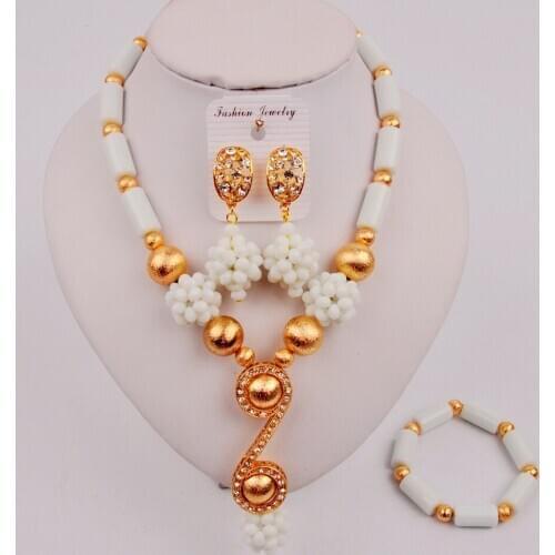 Simple Atmosphere African Wedding Banquet New White Crystal Column Necklace Jewelry Nigerian Bride Wedding Jewelry Set LS-50