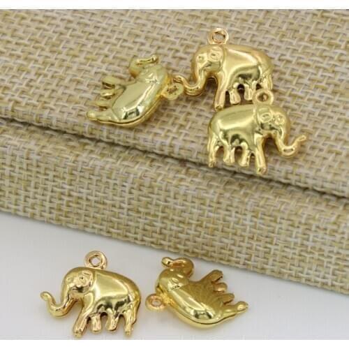 Luxury small pendant spacers elephant shape accessories beads 12*15mm 5pcs copper gold-color elegant jewelry findings B2558