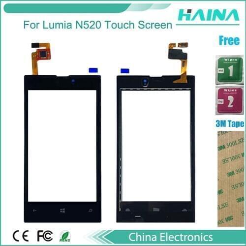 4.0"100% ok Touch With Frame For Nokia Lumia 520 N520 Touch Screen Digitizer Front Glass Lens Sensor Panel 3m tape