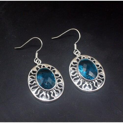 Gemstonefactory Big Promotion Single Unique 925 Silver Adorable Blue Topaz Dangle Drop Earrings Jewelry for Women Mom 20213727