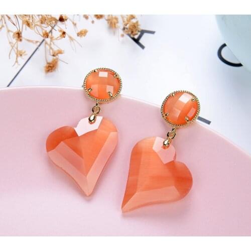 Fashion Heart Crystal Drop Earrings For Women 2021 Geometric Luxury Glass Gem Dangle Earrings Statement Jewelry Gifts