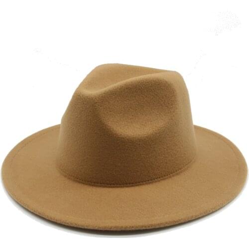 Fedoras Women Hats Big Brim Autumn Solid Formal Dress Wedding Hat Camel Black White Fedora Classic Cap Winter Hat Sombrero Mujer