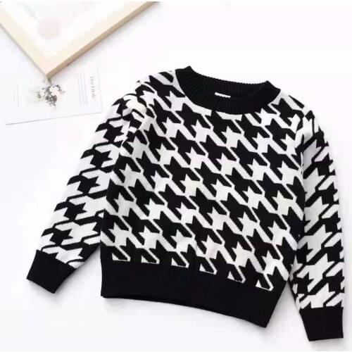 New Autumn Winter Kids Girls Boys Sweater Outwear Plaid Printed Long Sleeve Knitting Pullover Tops
