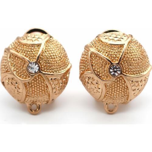 Earrings Post with Loop Hanger Filigree Circle Base Rhinestone Paved DIY Retro Metal Clip Stud Earrings Findings 18mm 10 Pairs