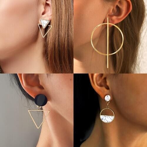 Korean Statement Round Drop Earrings For Women 2019 Fashion Jewelry Vintage Geometric Heart Gold Asymmetric Long Earring Brincos