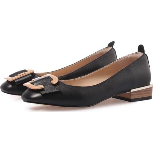 Big Size 9 10 11 12 ladies high heels women shoes woman pumps Square-headed Metal Decorated Shallow-mouthed Single Shoes