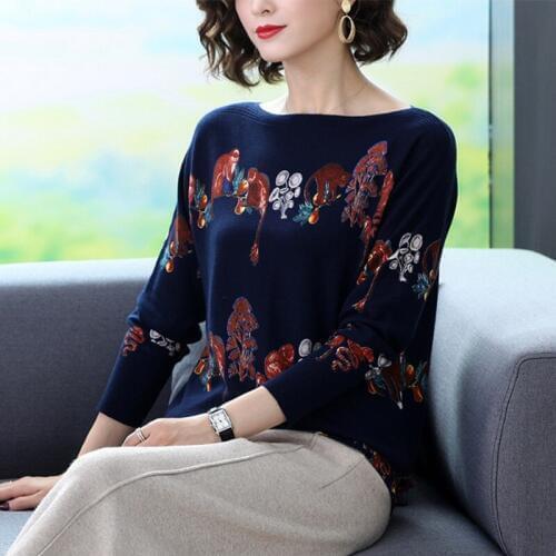 2020 autumn and winter new print Sweater women Korean version the long sleeve round neck fashion loose Winter Thin sweater