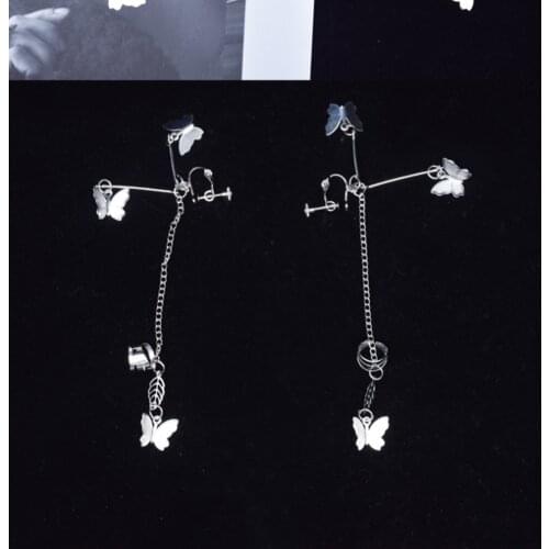 1Pc 2021 Fashion Butterfly Clip Earrings Ear hook Stainless Steel Ear Clips Double pierced Earring Earrings Women Girls Jewelry