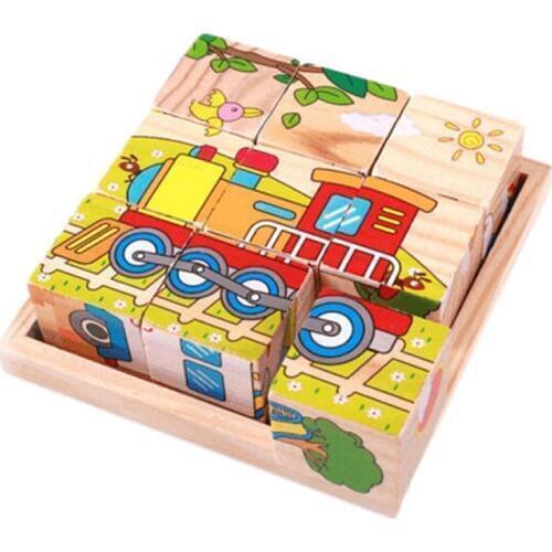 1pc Nine Puzzle Six-sided 3D Jigsaw Cubes Puzzles Tray Wooden Storage Toys Accessories For Children Kids Educational Funny Games
