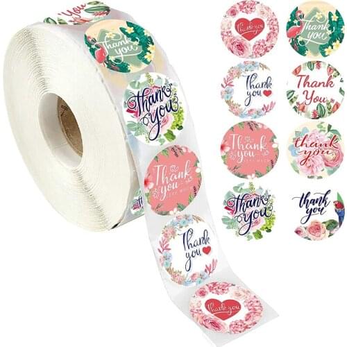 100-500 Pcs Thank You Stickers With Flowers 1Inch Scrapbooking Labels For Wedding Party Festival Gift Packaging Decor Stickers
