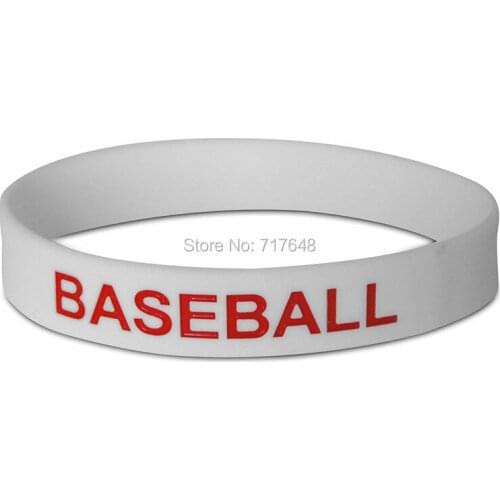 100pcs Red Text White Baseball wristband silicone bracelets free shipping by epacket A
