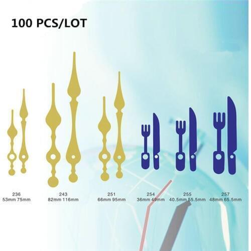 100PCS Colorful Fashion DIY wall clock hands metal minute hour pointer Multiple colors and shapes Repair kits wall Clock needles