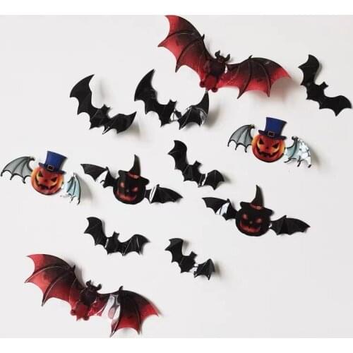 12pcs/lot helloween party decoration 3D Creative Black Bat Wall Stickers PVC Halloween Decoration Wall Stickers Home Decoration