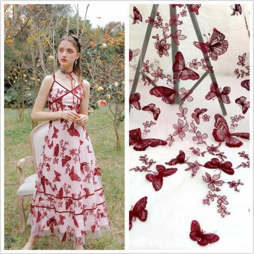 3D Butterfly Tulle Lace Fabric Embroidery Mesh Fabric For DIY Sewing Summer Dress Skirt Curtain fabric by 1 yard