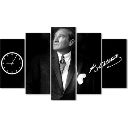 Özverler Ataturk 5 Piece Clocks Canvas Table Wall clock