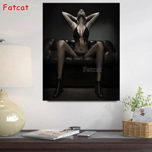 5D DIY Diamond Painting Sexy Naked Woman Black Art Full Square Drill Embroidery Mosaic Needlework Cross Stitch Kit Decor PP1761