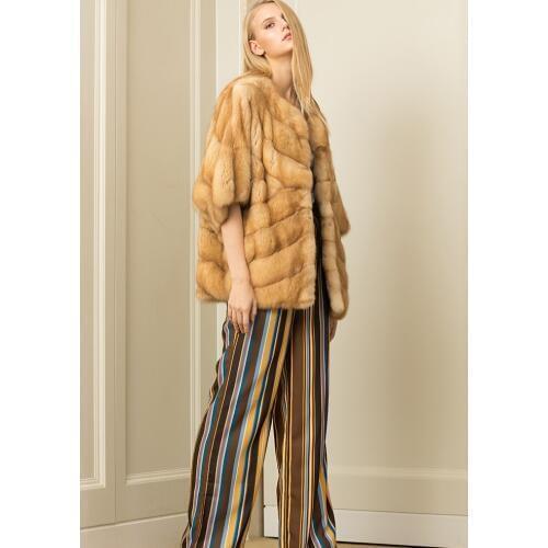 Arlenesain custom 2019 new fashion sable fur overcoat mid-long bat sleeve women