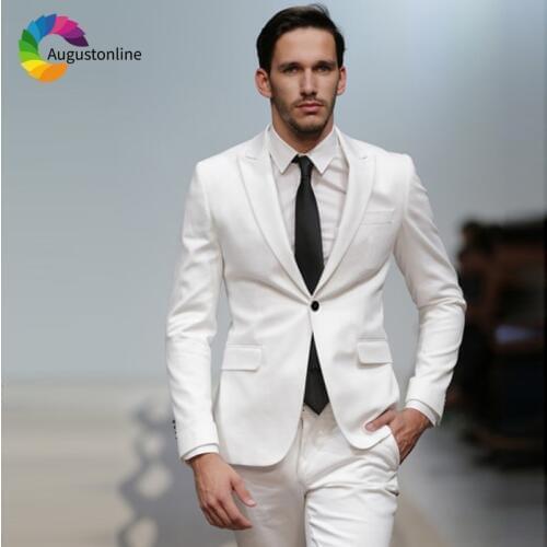 White Wedding Suits Groom Wear Slim Fit Men Suits Tuxedos 2 Pieces (Jacket+Pants) Prom Suits Best Man Blazer