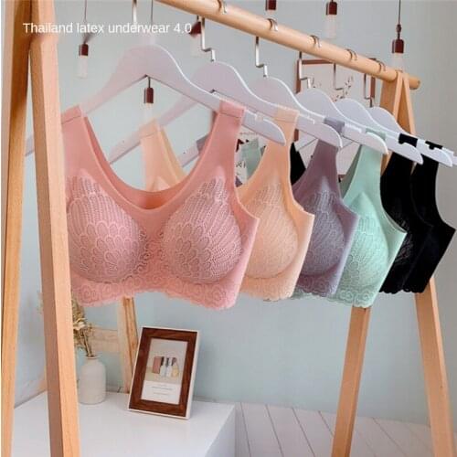 COLORIENTED Seamless Latex Bra For Women Cooling Gathers Shock-Proof Comfortable Underwear Removable Cup