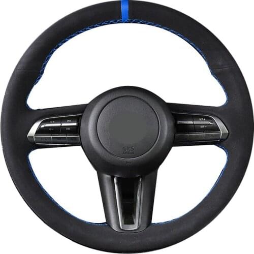 Black Suede Blue Marker DIY Hand Stitched Car Steering Wheel Cover For Mazda CX-30 CX30 2019-2020 Mazda 3 Axela 2019-2020